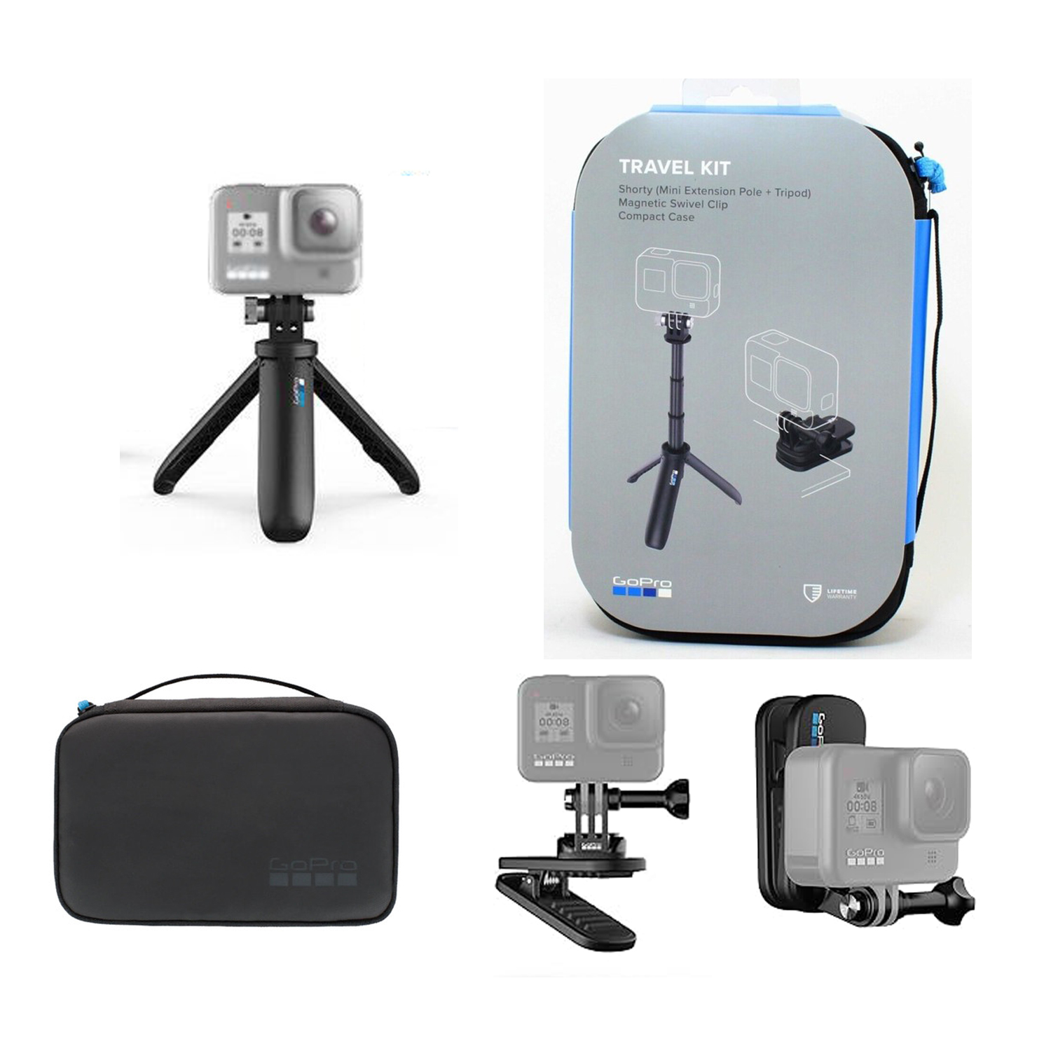 GOPRO KIT TRAVEL AKTTR-002 SHORTY EXTENSIBLE + CLIP GIRATORIO Y SOPORTE AJUSTABLE - 3