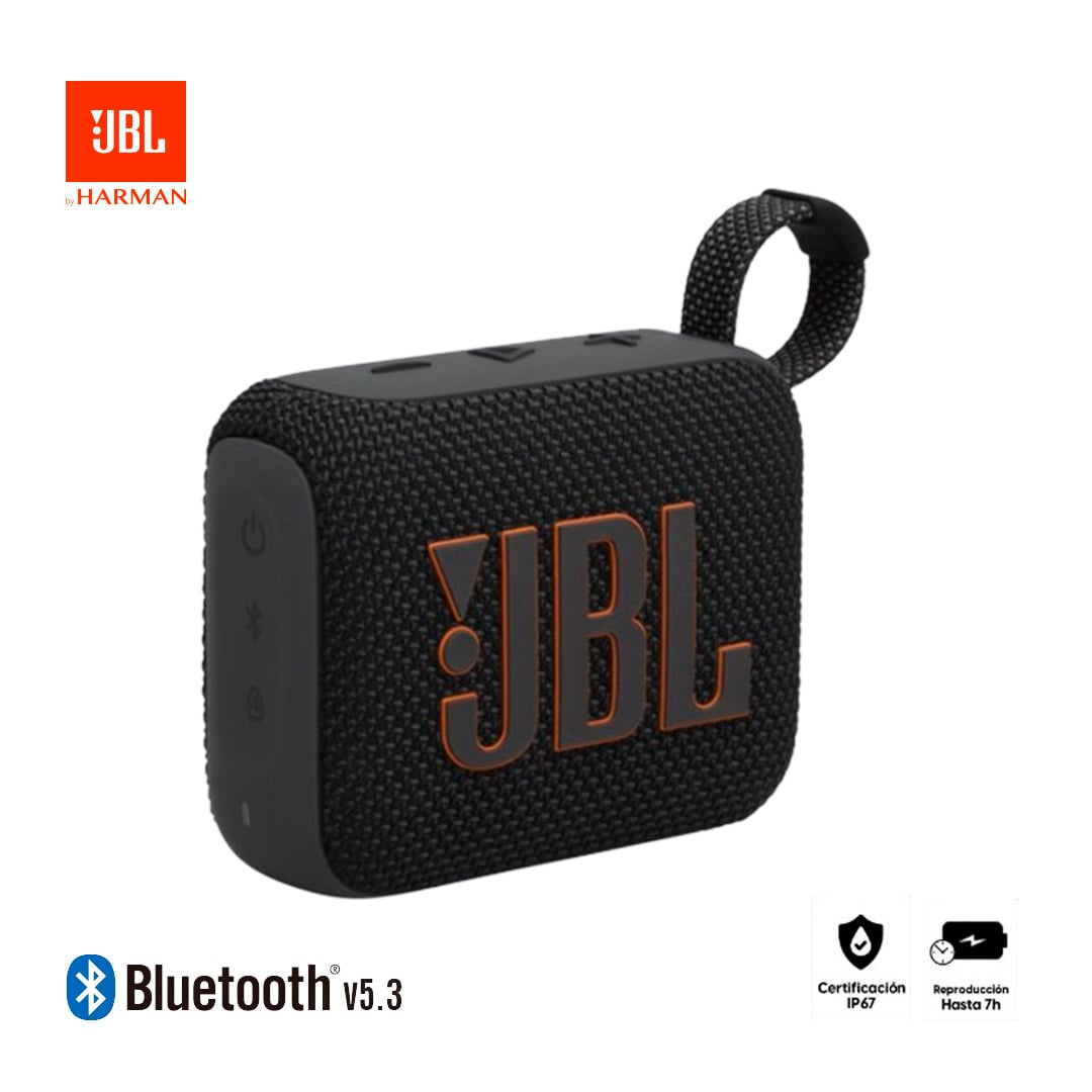 PARLANTE BLUETOOTH JBL JBLGO4BLKAM IMPERMEABLE GO 4 SONIDO NITIDO 7HRS COMPACTO E IP67 NEGRO - 1
