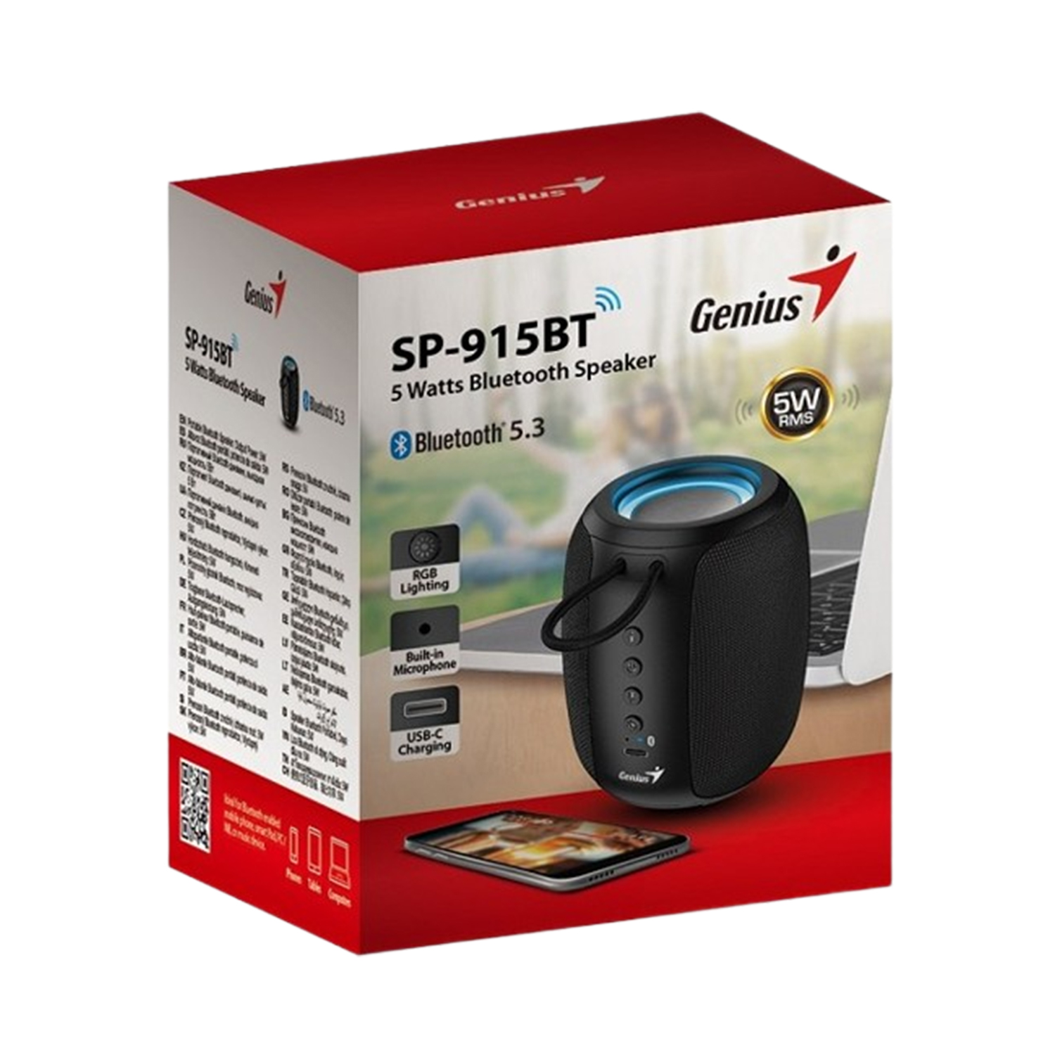 GENIUS PARLANTE SP-915BT BLUETOOTH 5.3 MICRO INTEGRADO RGB 5W RMS GRIS - 5
