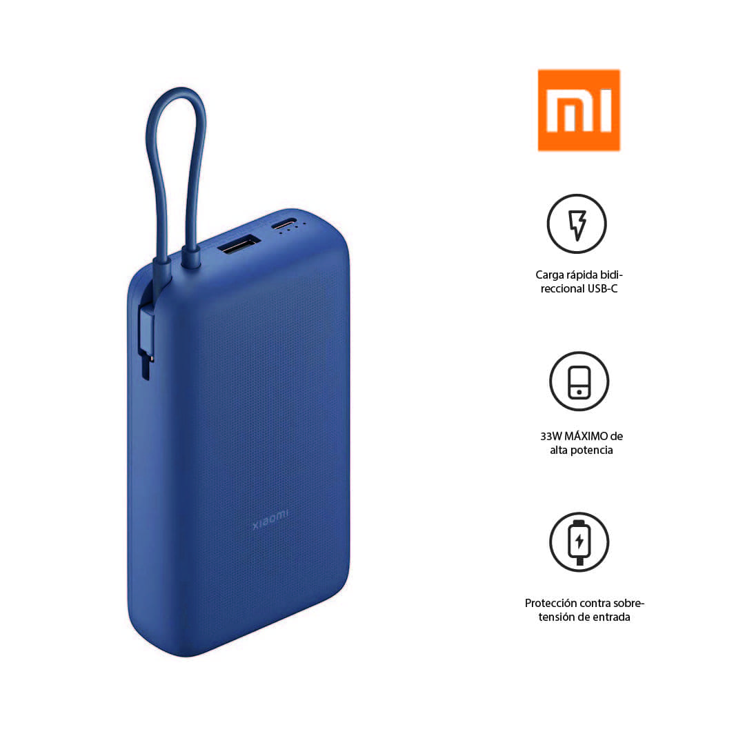 XIAOMI POWER BANK 33W 20000MAH CON CABLE INTEGRADO USBCUSB-A PB2030MI - 1