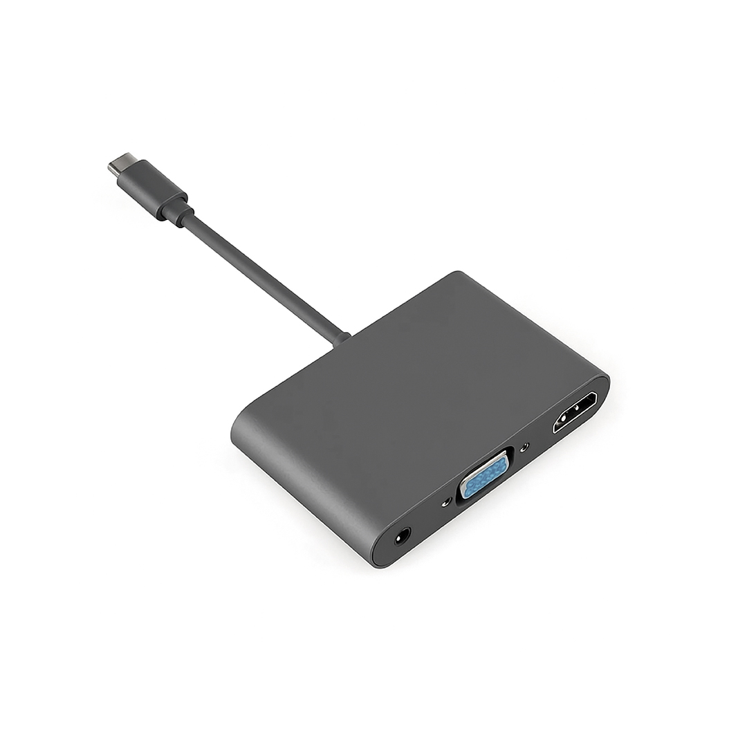 ADAPTADOR TIPO C A HDMI / VGA + AUDIO 3.5MM SM-C7842 GRIS - 2