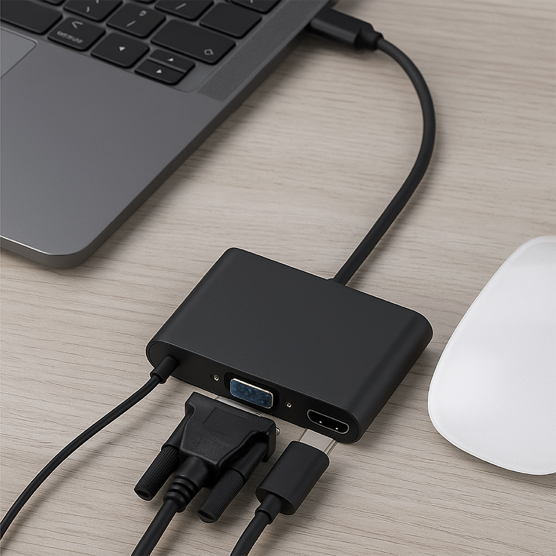 ADAPTADOR TIPO C A HDMI / VGA + AUDIO 3.5MM SM-C7842 GRIS - 4