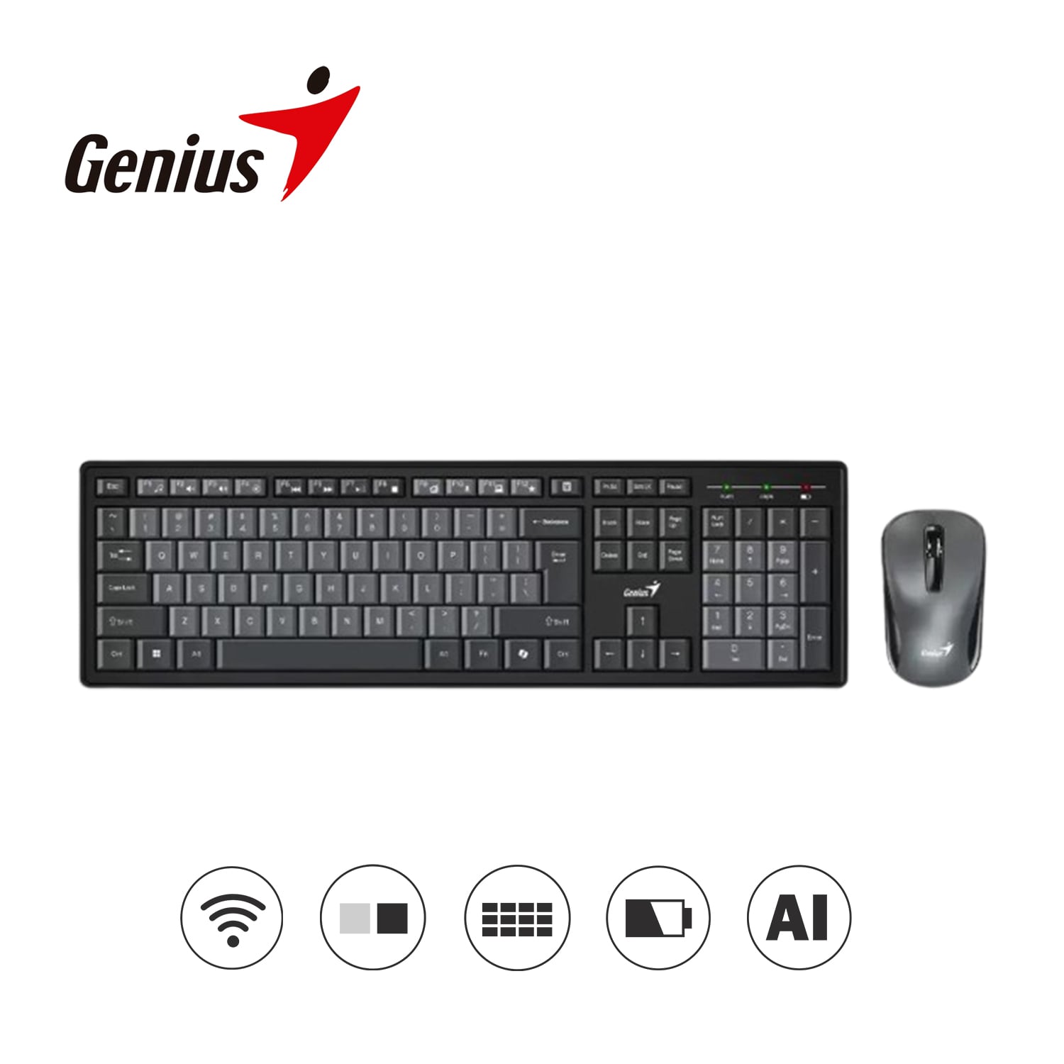 GENIUS KIT TECLADO Y MOUSE KM-8200 WIRELESS AI COPILOT GRIS - 1
