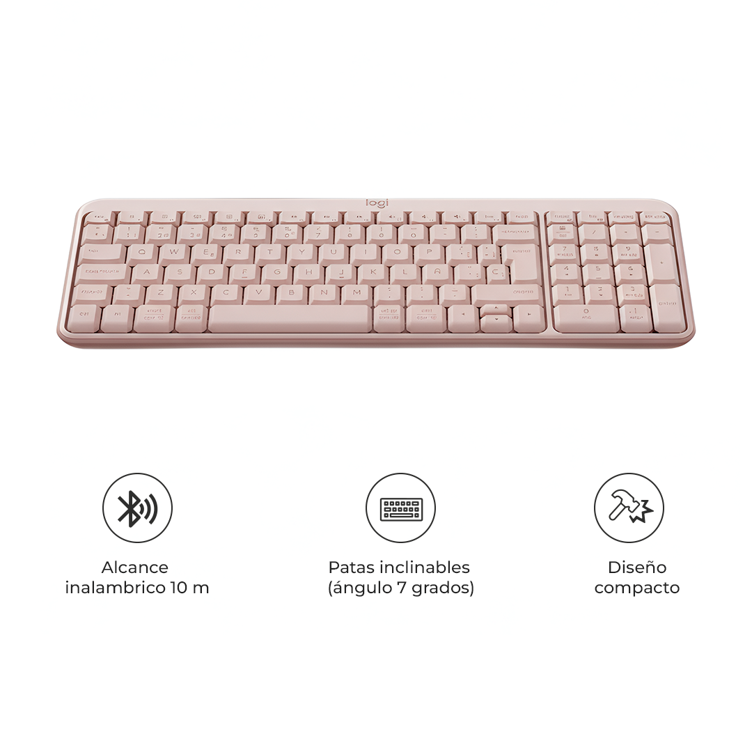 LOGITECH TECLADO K250 INALÁMBRICO COMPACTO BLUETOOTH ROSA - 2