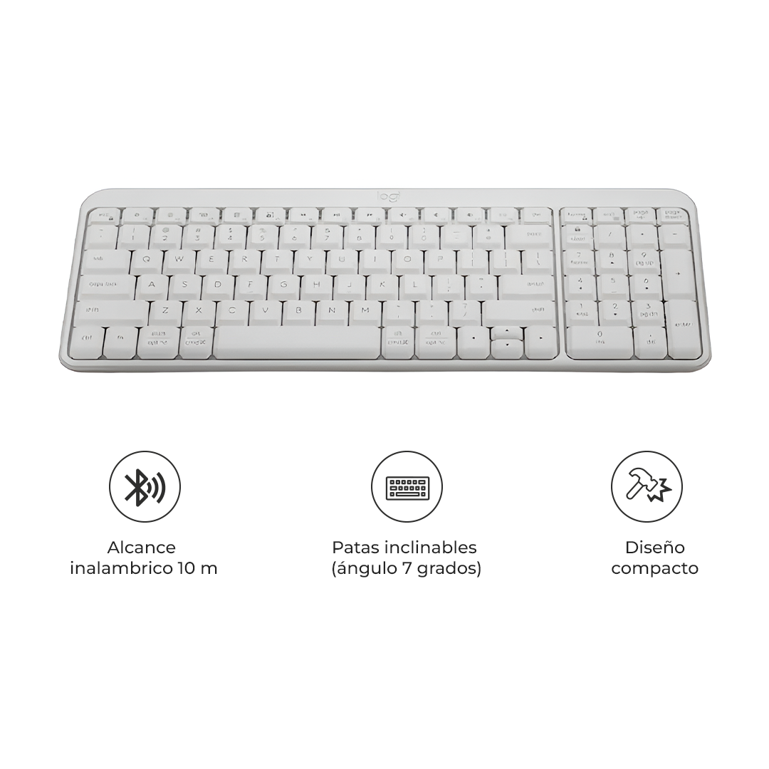 LOGITECH TECLADO K250 INALÁMBRICO COMPACTO BLUETOOTH BLANCO - 3