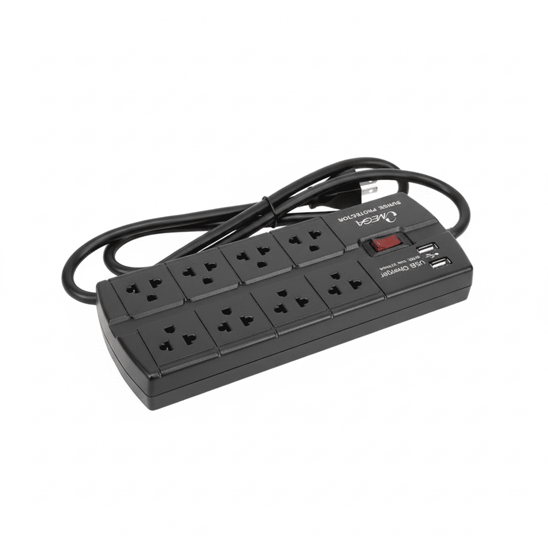 OMEGA SUPRESOR DE PICOS 8 TOMAS Y 2 USB 220V 498844BK NEGRO - 2
