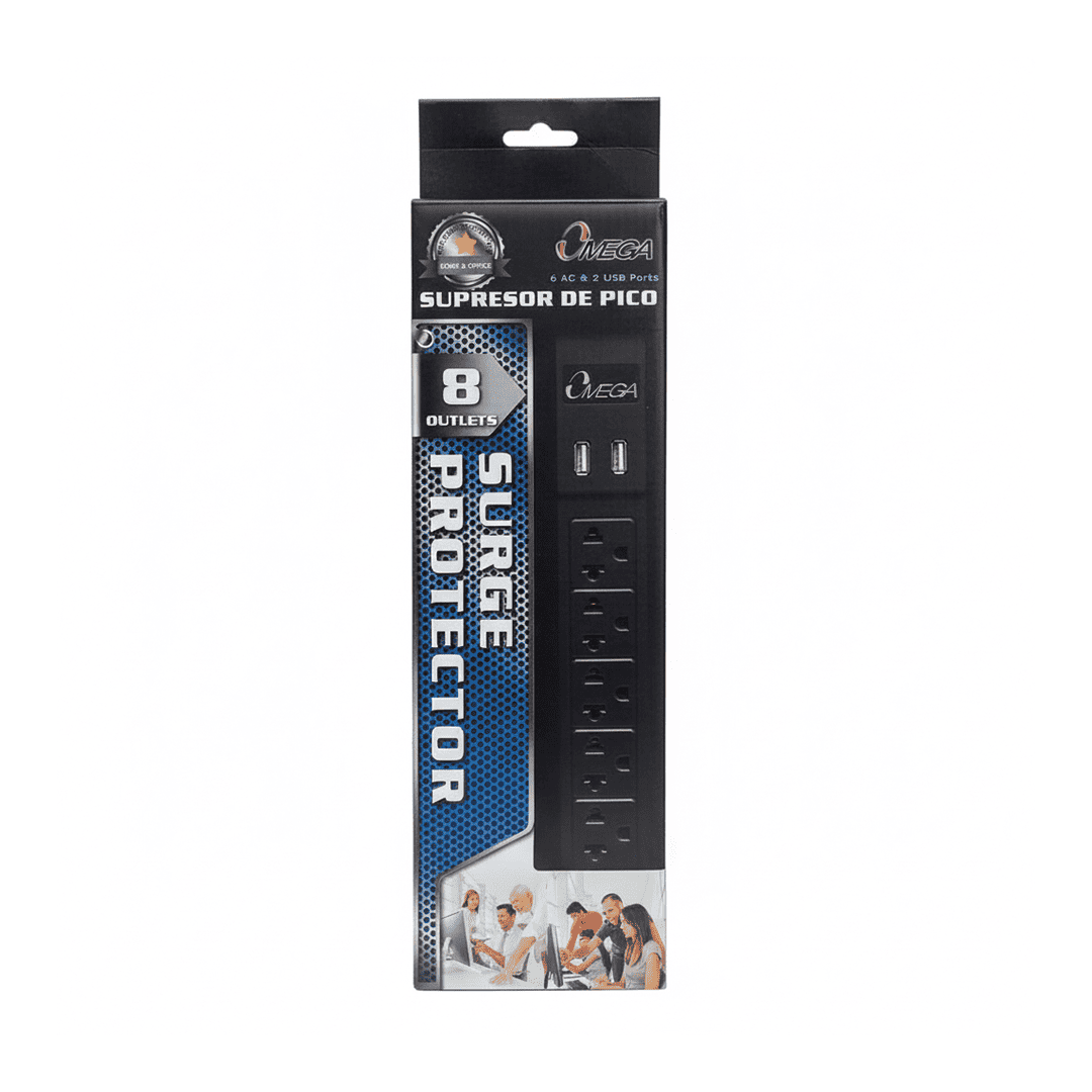 OMEGA SUPRESOR DE PICOS 491144BK 6 TOMAS 2 USB PROTECTOR - 1