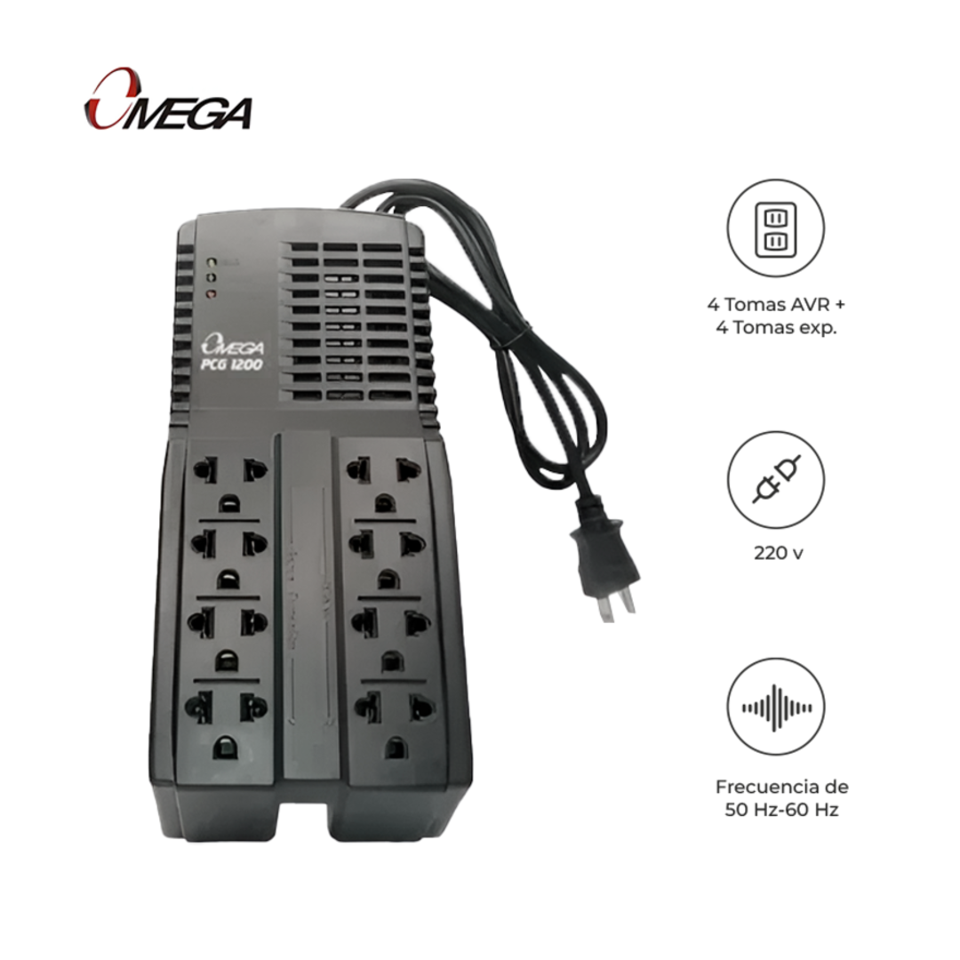 OMEGA ESTABILIZADOR AUTOM. DE VOLTAJE PCG-1200 1200VA NEGRO - 3