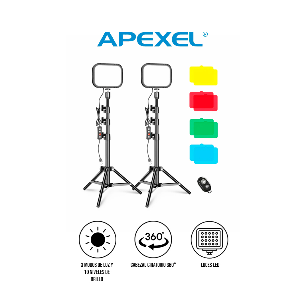KIT LUZ LED APEXEL FL19 DUAL 3300K-5600K USB - 1