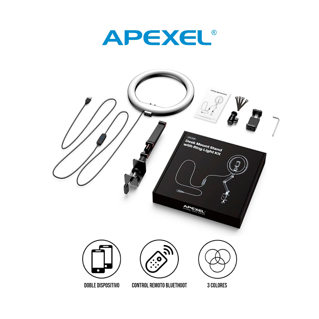 SOPORTE ESCRITORIO APEXEL FL20 ARO LUZ 10 NEGRO - 1