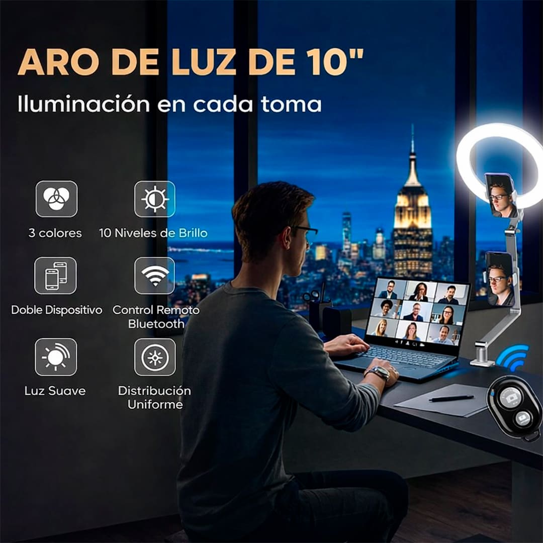 SOPORTE ESCRITORIO APEXEL FL20 ARO LUZ 10 NEGRO - 4