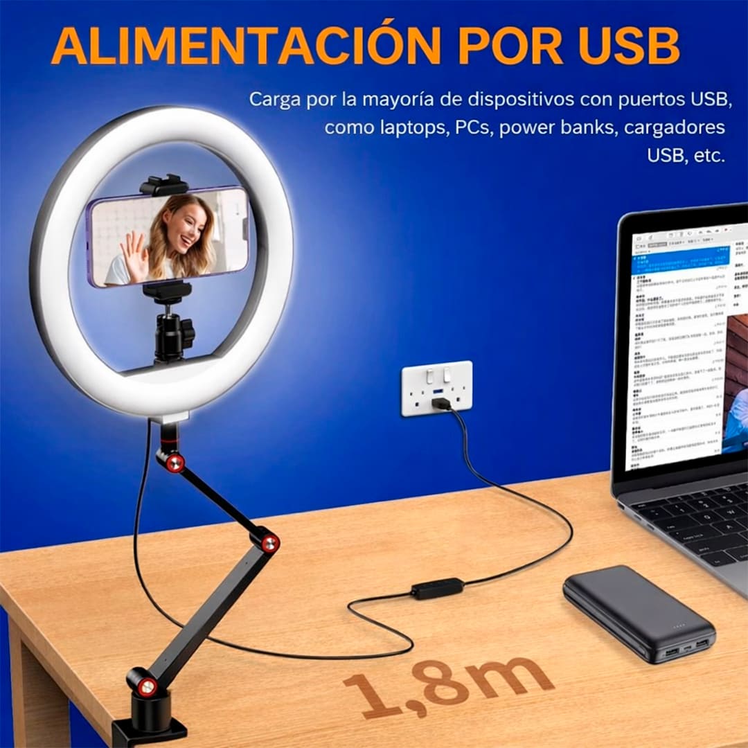 SOPORTE ESCRITORIO APEXEL FL20 ARO LUZ 10 NEGRO - 5