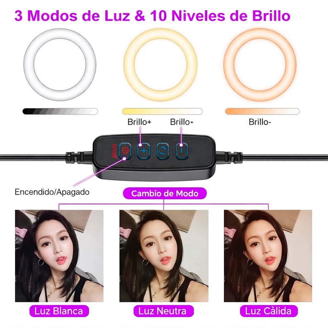 ARO DE LUZ CON BRILLO AJUSTABLE TRIPODE 1.90 MTRS - 4