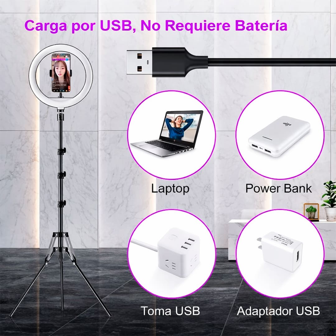 ARO DE LUZ CON BRILLO AJUSTABLE TRIPODE 1.90 MTRS - 5