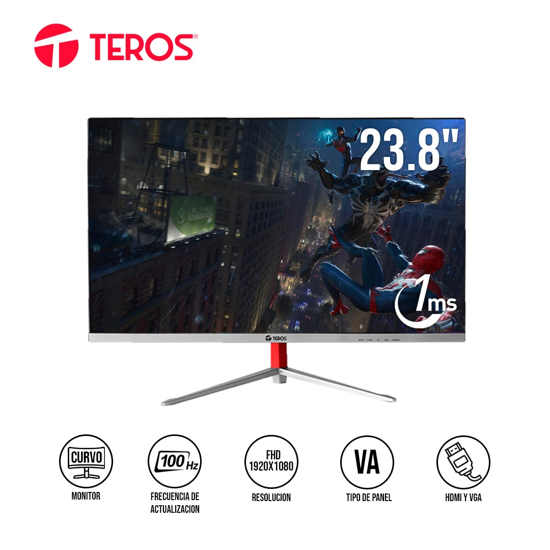 TEROS TE-2402S MONITOR CURVO 23.8' FHD 100HZ 1MS HDMI VGA NEGRO - 2