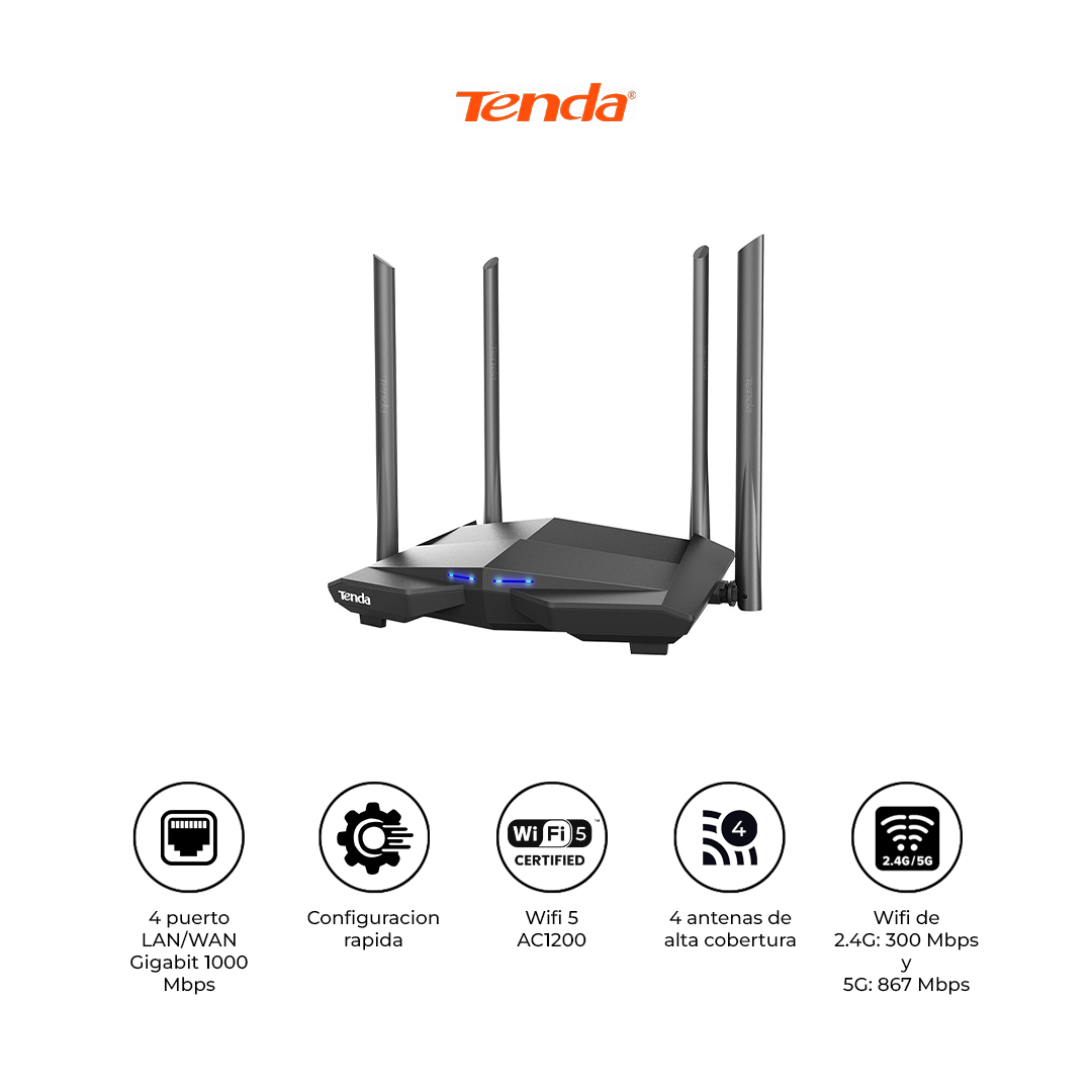 TENDA ROUTER WIFI AC10 AC1200 GIGABIT DOBLE BANDA - 1