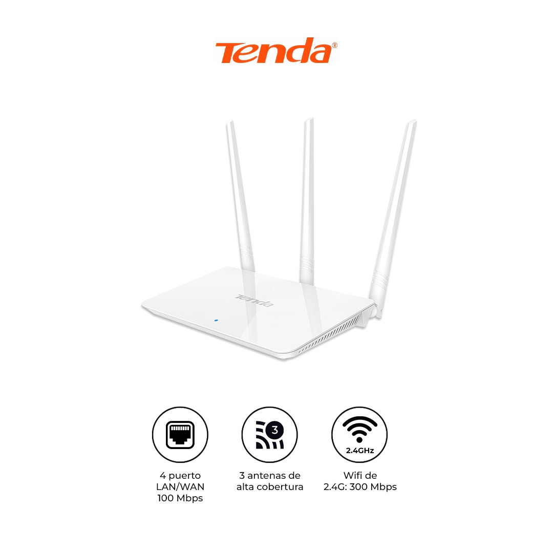 TENDA ROUTER WIFI F3 N300 300MBPS 3 ANTENAS BLANCO - 1
