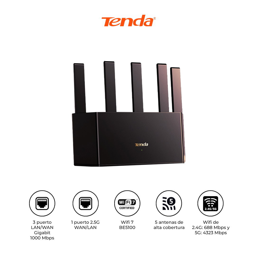 TENDA ROUTER WIFI 7 TE6L PRO BE5100 2.5G MESH NFC - 1
