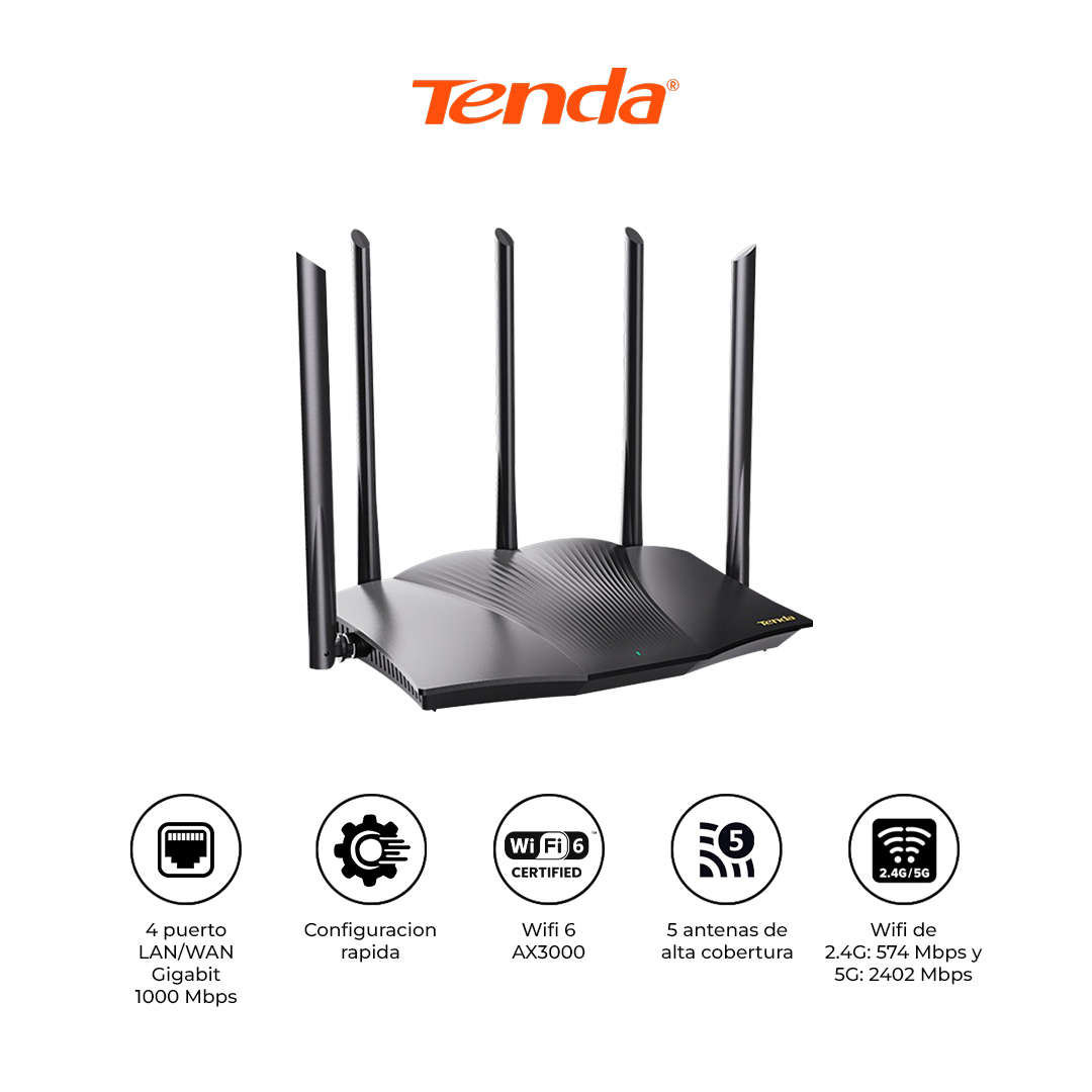 TENDA ROUTER WIFI 6 TX12 PRO AX3000 GIGABIT 5 ANTENAS - 1