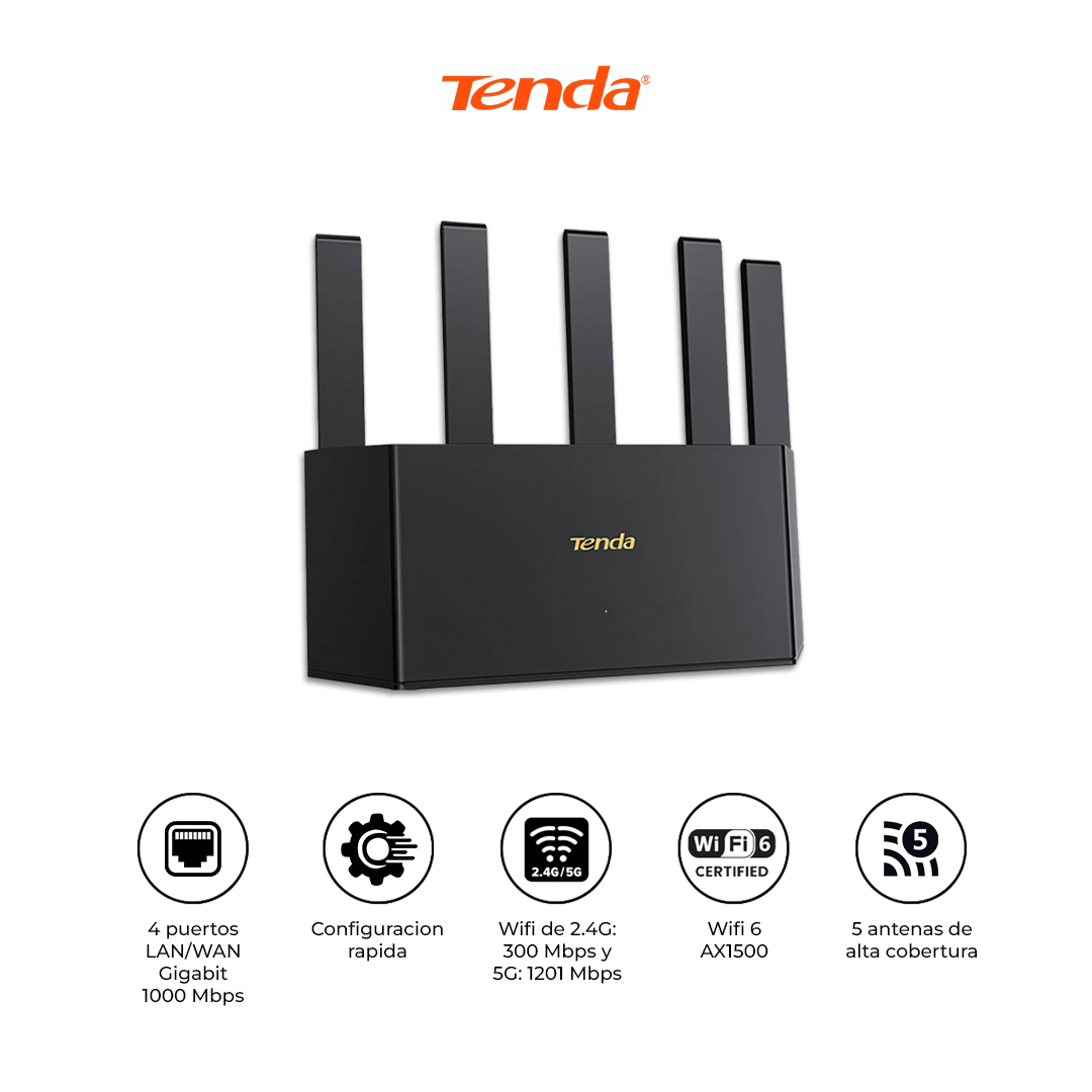 TENDA ROUTER WIFI 6 TX2L PRO AX1500 GIGABIT 5 ANTENAS - 1