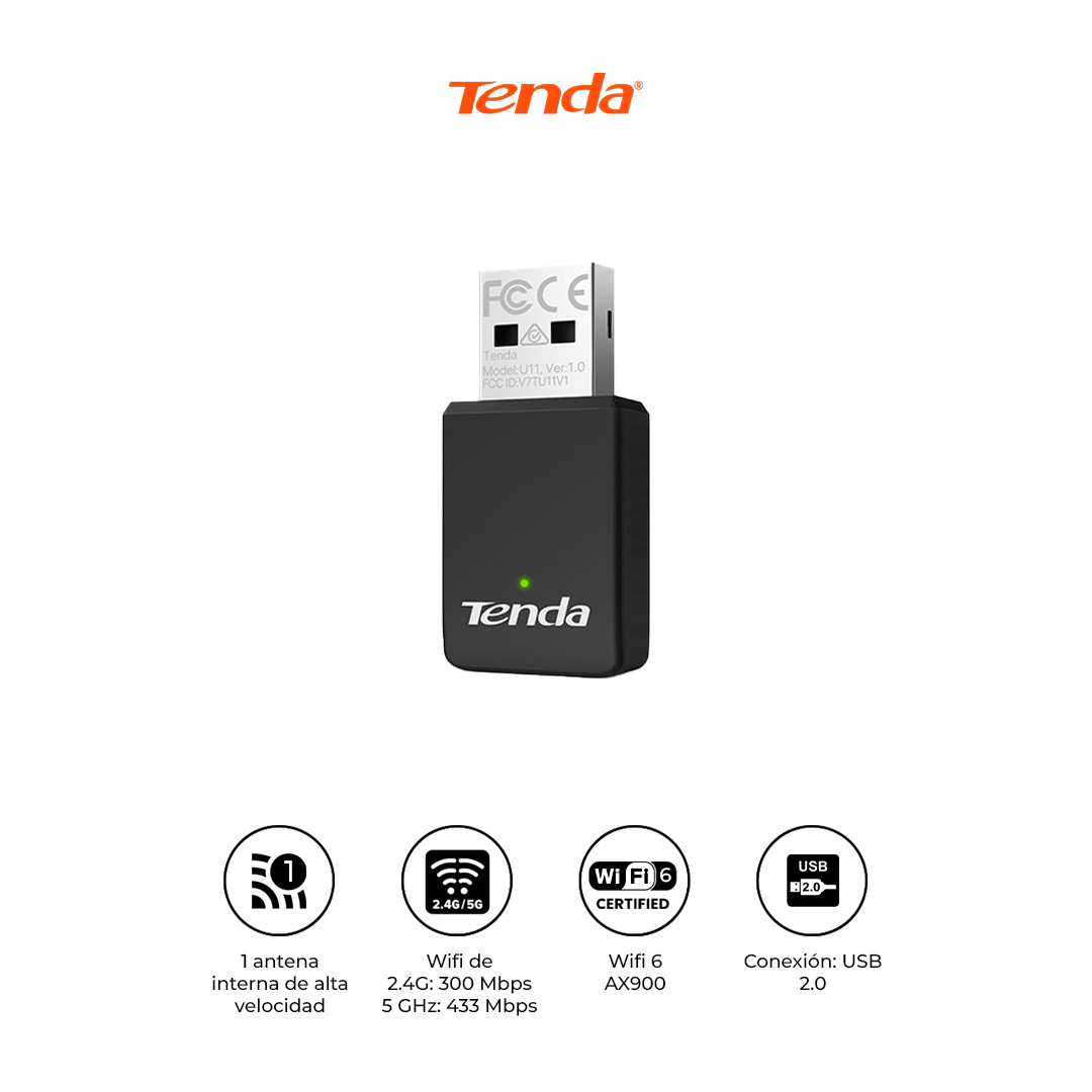 TENDA ADAPTADOR USB WIFI 6 U11 AX900 DOBLE BANDA - 1