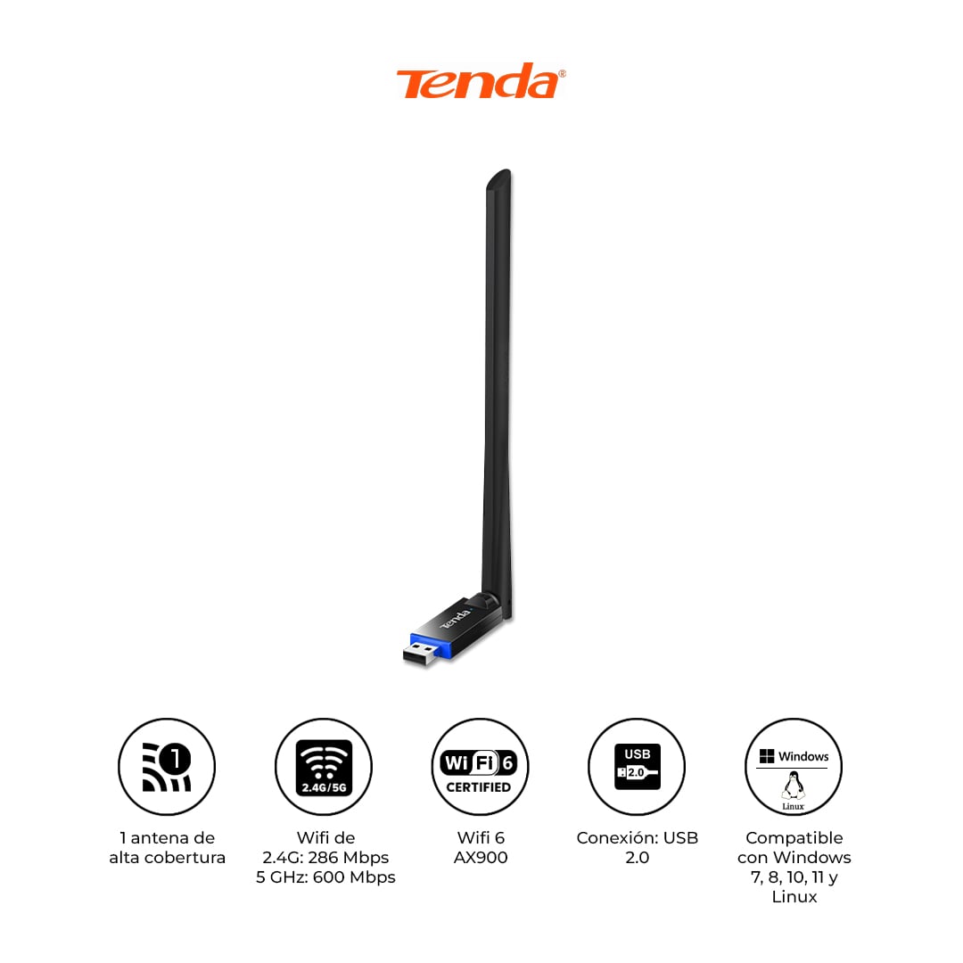 TENDA ADAPTADOR USB WIFI 6 U11 PRO AX900 DOBLE BANDA - 1
