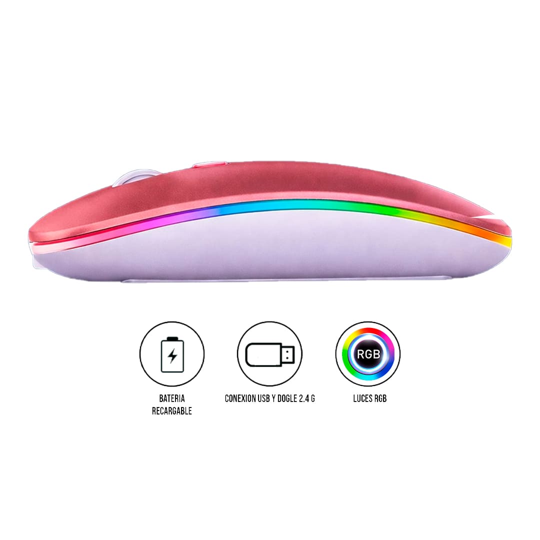 MOUSE INALÁMBRICO RGBM-02 BLUETOOTH 2.4G RGB 1200 DPI ROSA GOLD - 1