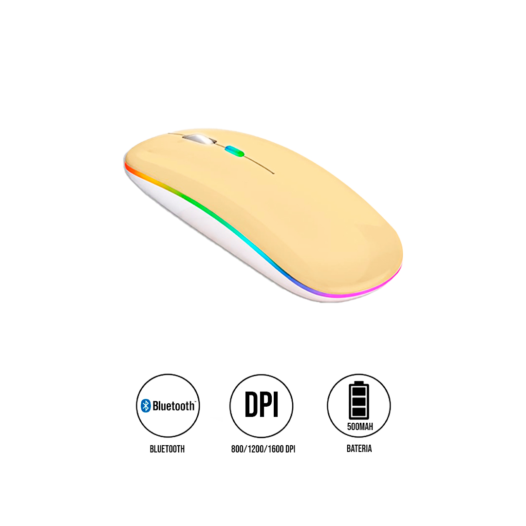 MOUSE INALÁMBRICO RGBM-02 BLUETOOTH 2.4G RGB 1200 DPI AMARILLO PASTEL - 2