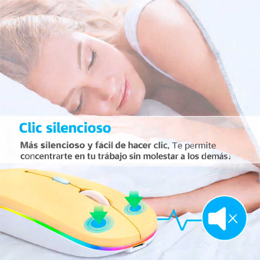MOUSE INALÁMBRICO RGBM-02 BLUETOOTH 2.4G RGB 1200 DPI AMARILLO PASTEL - 6