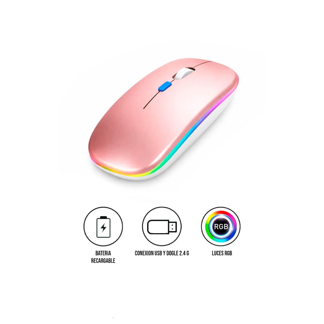 MOUSE INALÁMBRICO RGBM-02 BLUETOOTH 2.4G RGB 1200 DPI ROSADO - 2