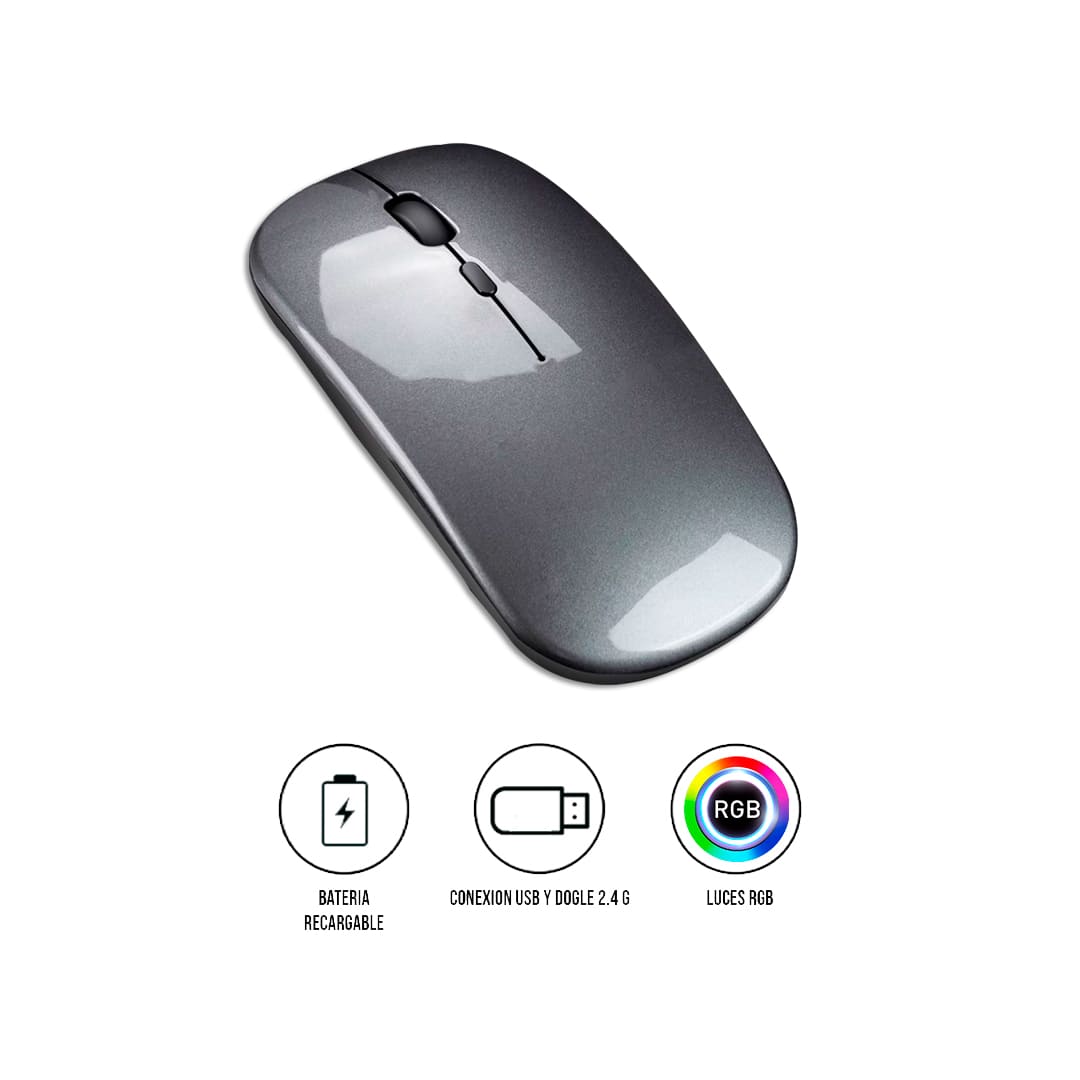 MOUSE INALÁMBRICO RGBM-02 BLUETOOTH 2.4G RGB 1200 DPI GRIS - 1