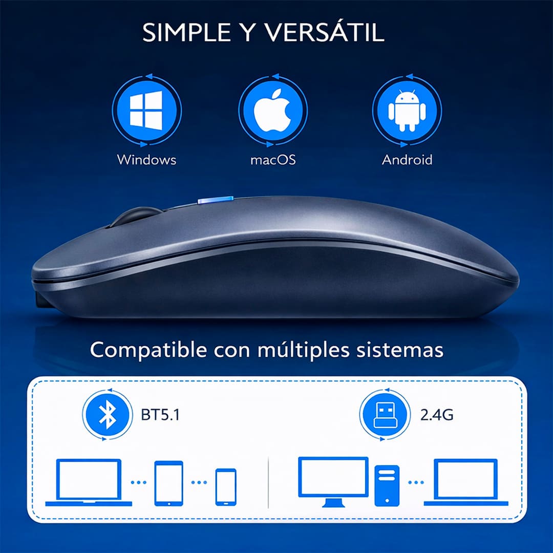 MOUSE INALÁMBRICO RGBM-02 BLUETOOTH 2.4G RGB 1200 DPI GRIS - 4