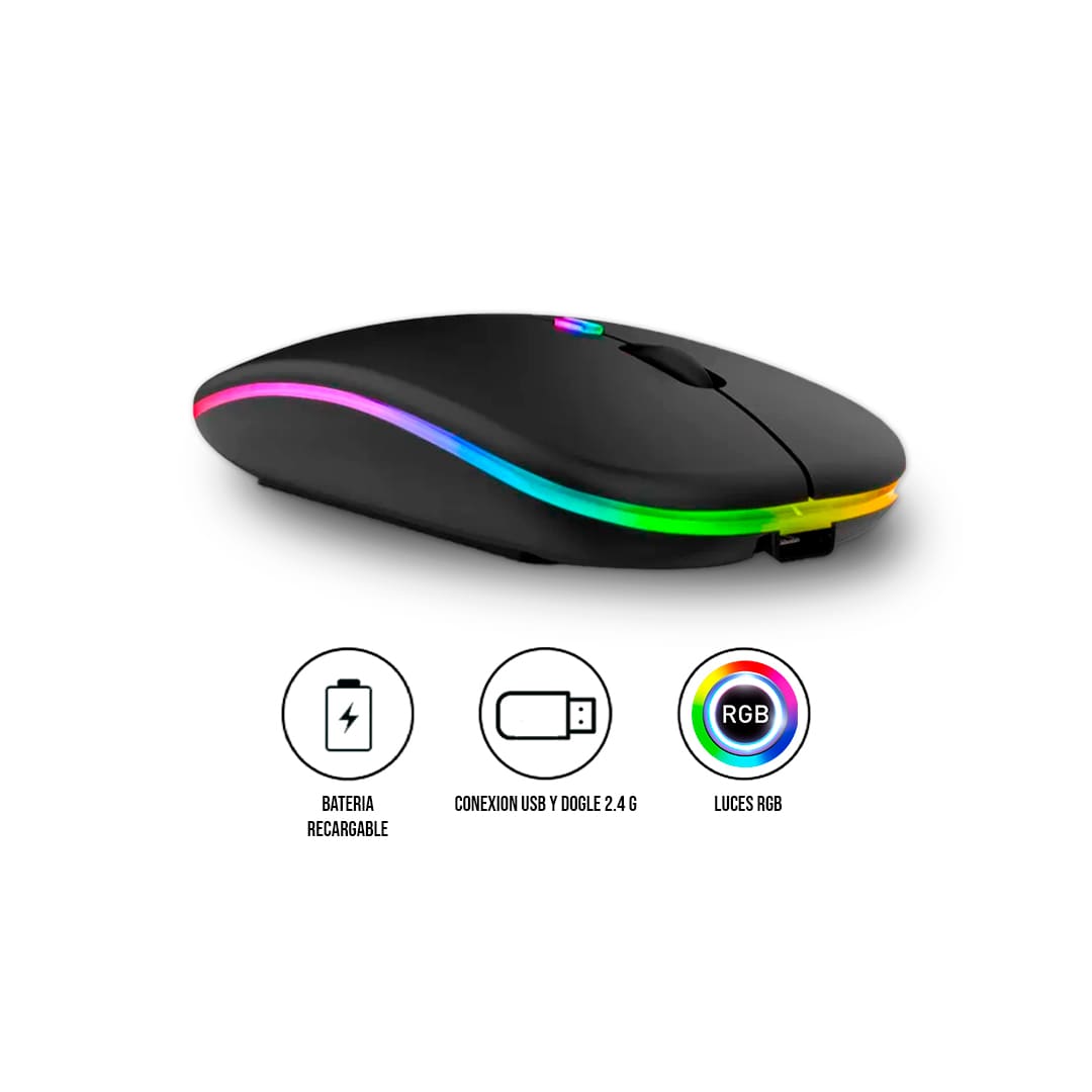 MOUSE INALÁMBRICO RGBM-02 BLUETOOTH 2.4G RGB 1200 DPI NEGRO - 1