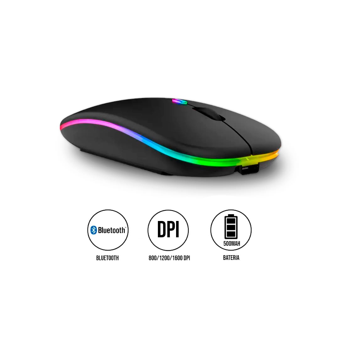 MOUSE INALÁMBRICO RGBM-02 BLUETOOTH 2.4G RGB 1200 DPI NEGRO - 2