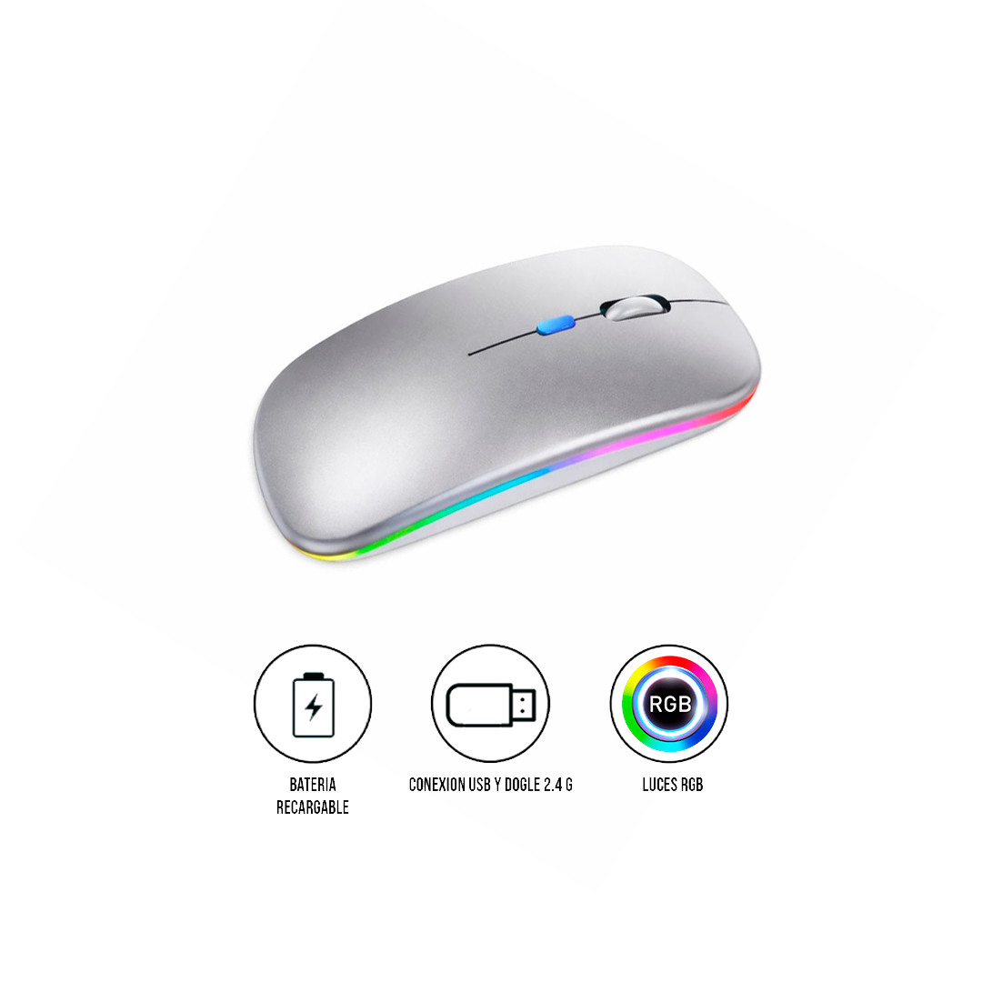 MOUSE INALÁMBRICO RGBM-02 BLUETOOTH 2.4G RGB 1200 DPI SILVER - 1