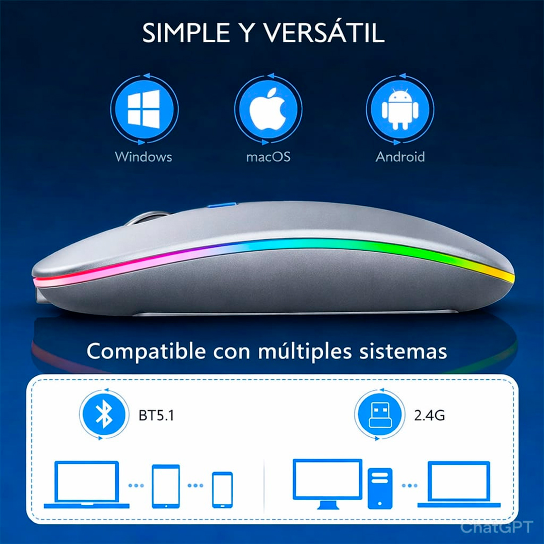 MOUSE INALÁMBRICO RGBM-02 BLUETOOTH 2.4G RGB 1200 DPI SILVER - 4