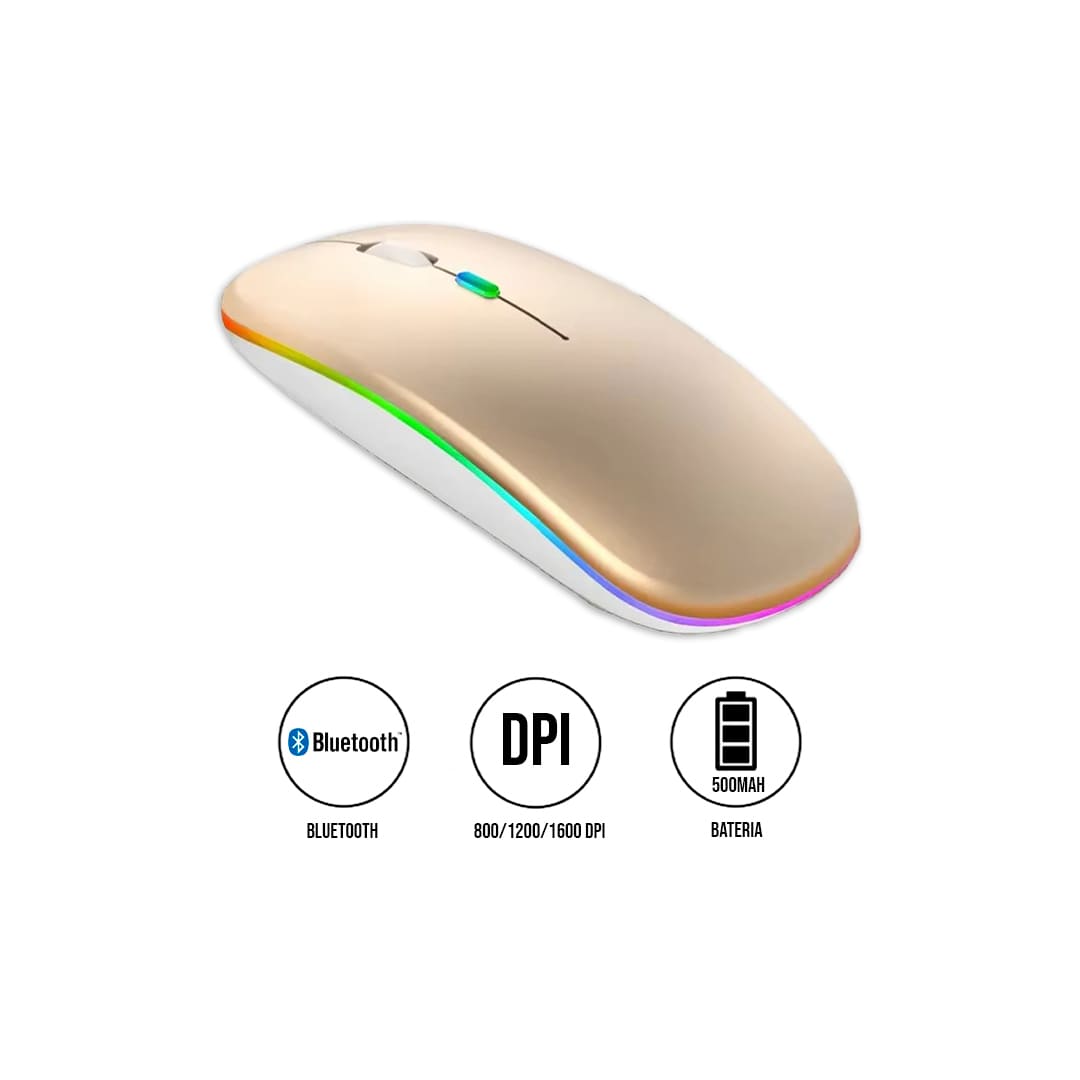 MOUSE INALÁMBRICO RGBM-02 BLUETOOTH 2.4G RGB 1200 DPI DORADO - 1