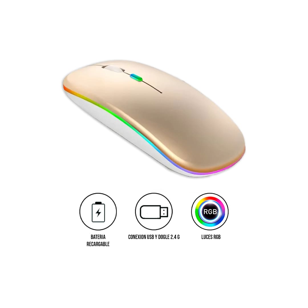 MOUSE INALÁMBRICO RGBM-02 BLUETOOTH 2.4G RGB 1200 DPI DORADO - 2