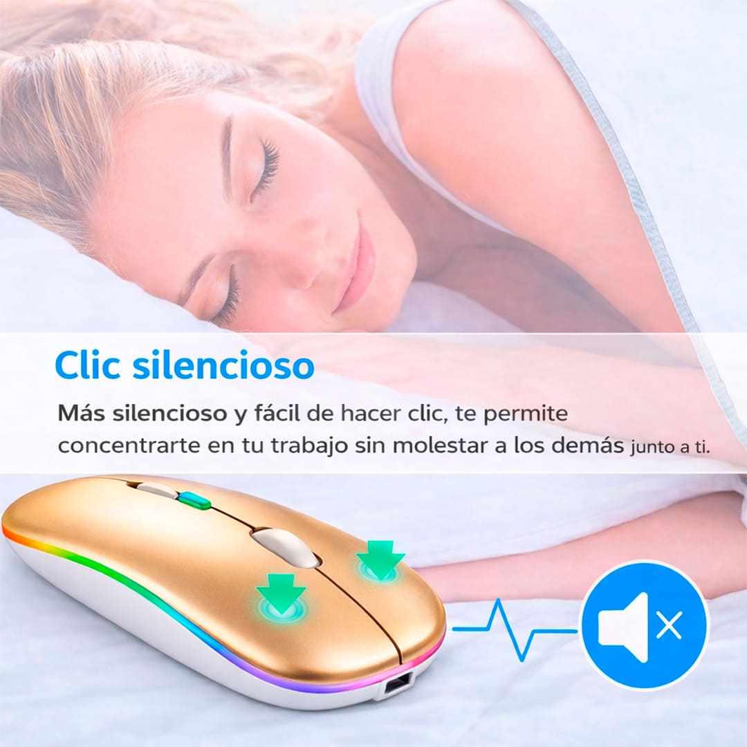MOUSE INALÁMBRICO RGBM-02 BLUETOOTH 2.4G RGB 1200 DPI DORADO - 6