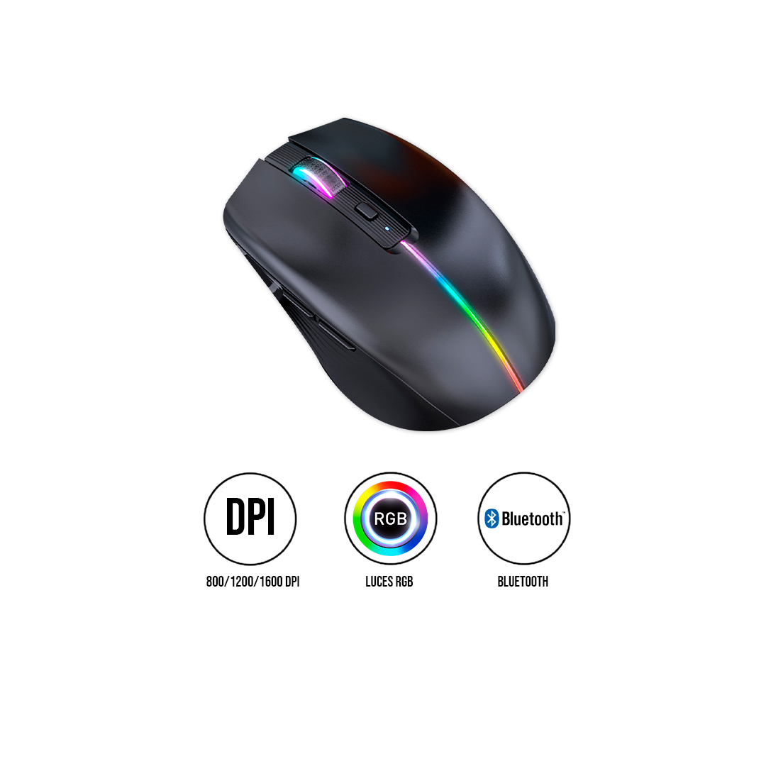 MINI MOUSE INALÁMBRICO RGBM-01 RECARGABLE BT RGB 2.4G NEGRO - 2