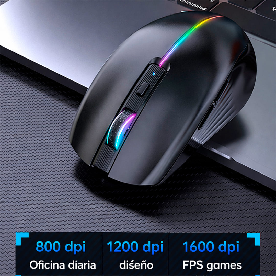 MINI MOUSE INALÁMBRICO RGBM-01 RECARGABLE BT RGB 2.4G NEGRO - 4