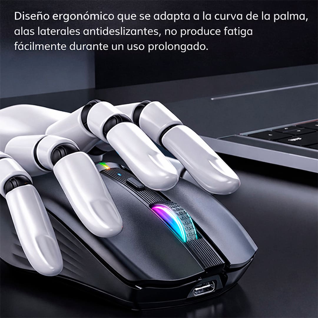 MINI MOUSE INALÁMBRICO RGBM-01 RECARGABLE BT RGB 2.4G NEGRO - 5