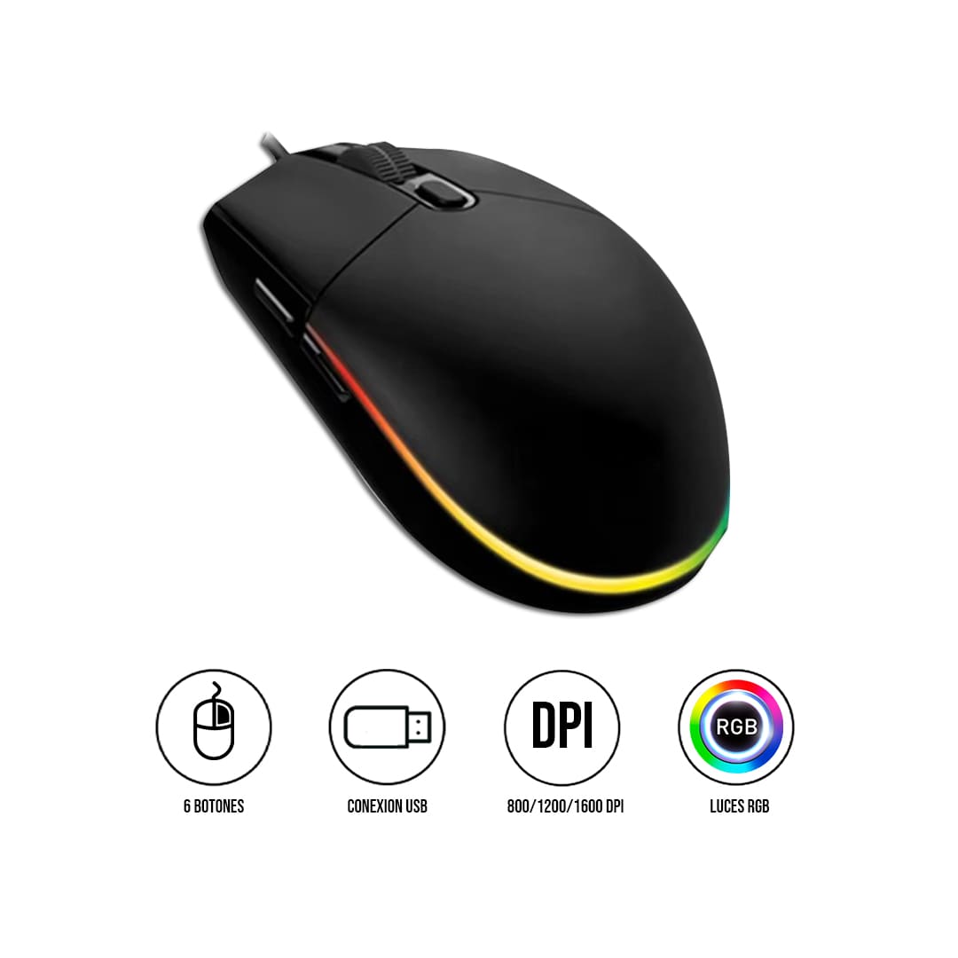 MOUSE GAMER RGBM-03 RGB USB 3200 DPI NEGRO - 1