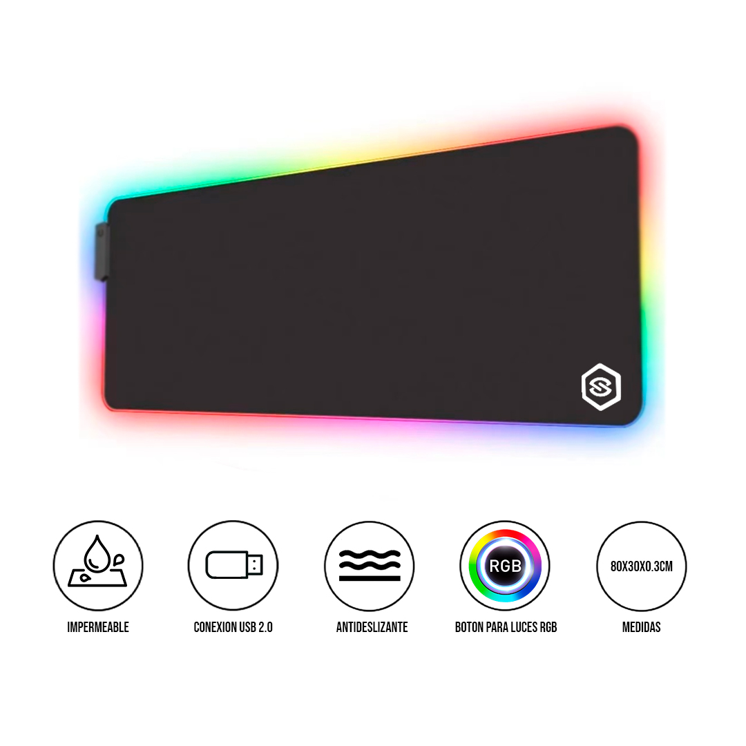 MOUSE PAD CON ILUMINACIÓN RGB-03 TALLA XL USB NEGRO - 1