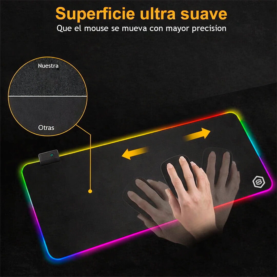 MOUSE PAD CON ILUMINACIÓN RGB-03 TALLA XL USB NEGRO - 5