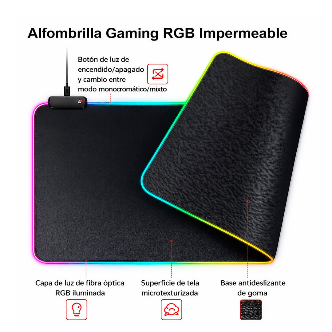 MOUSE PAD CON ILUMINACIÓN RGB-03 TALLA XL USB NEGRO - 6