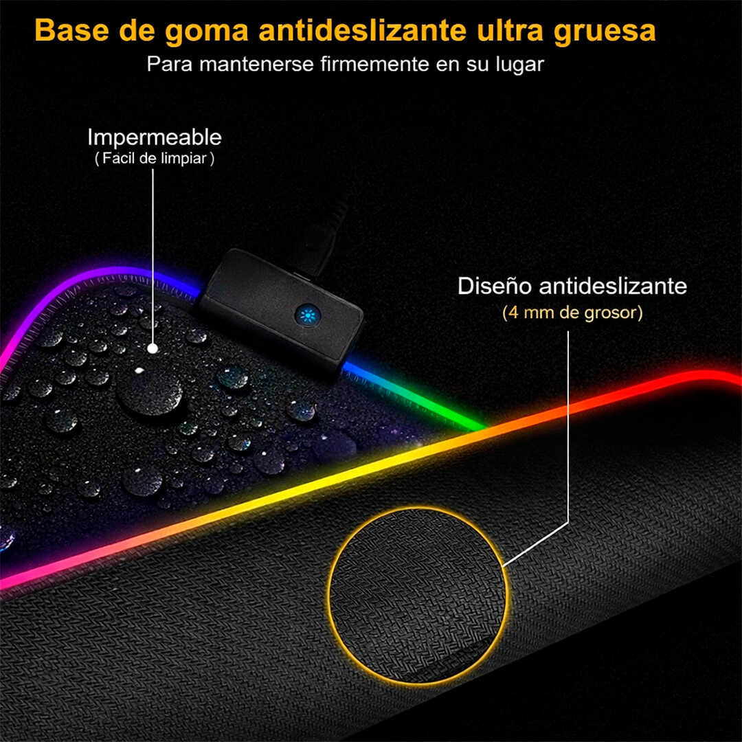 MOUSE PAD CON ILUMINACIÓN RGB-03 TALLA XL USB NEGRO - 7