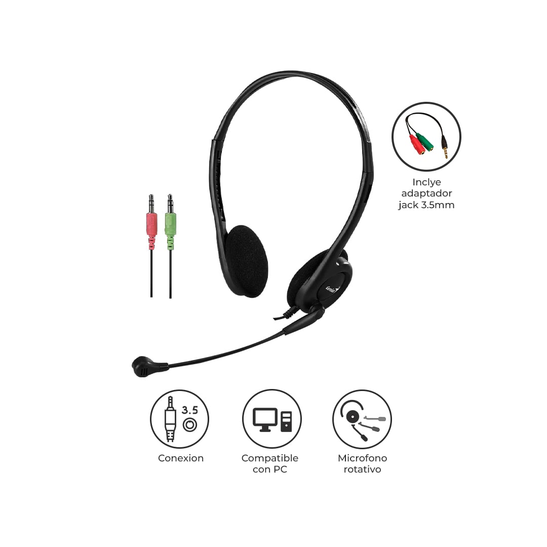 GENIUS AUDIFONOS HS-200C PC 3.5MM MICRÓFONO NEGRO - 1