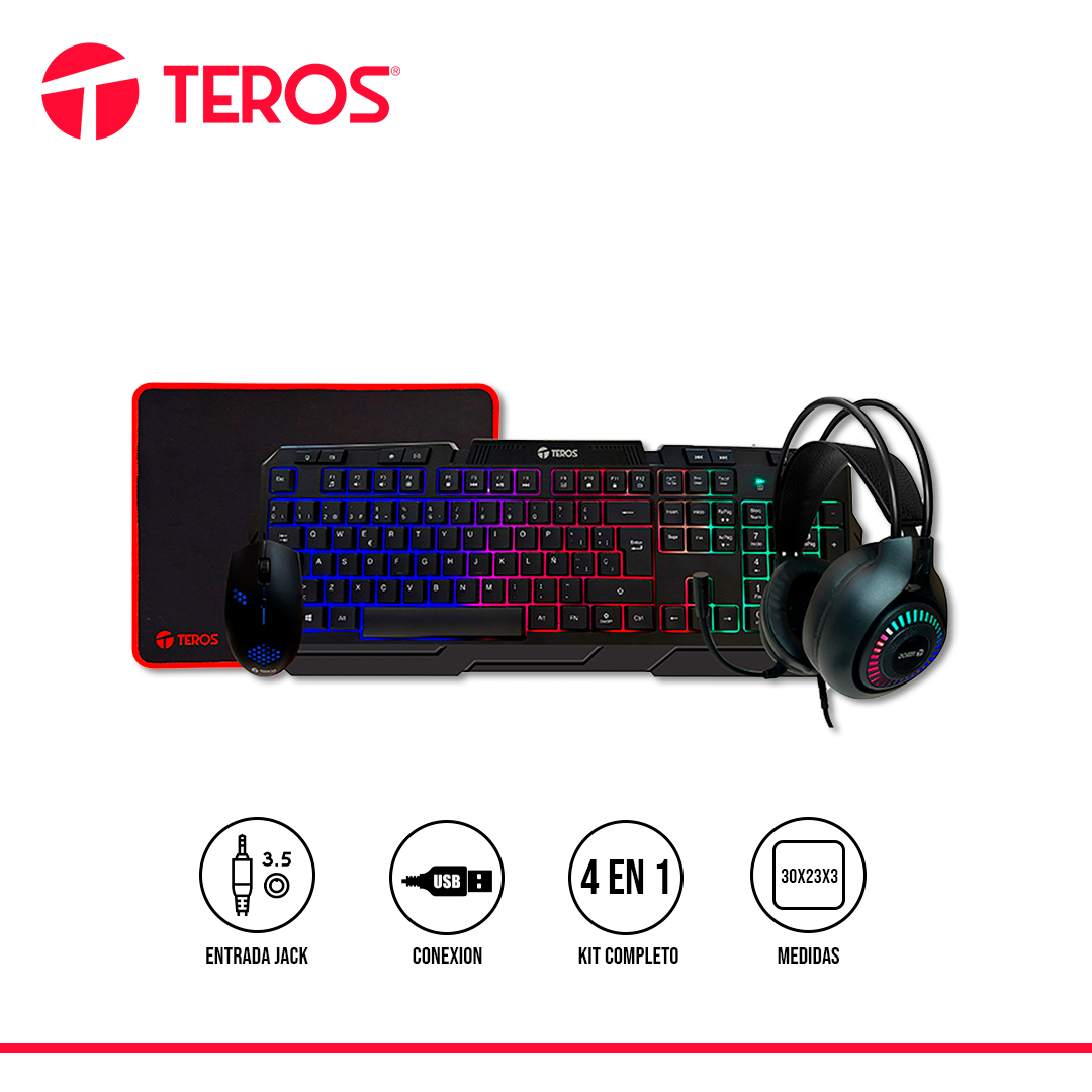 TEROS KIT GAMER TE-4063N TECLADO MOUSE HEADSET PAD NEGRO - 1