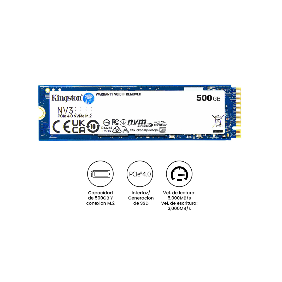 KINGSTON DISCO DURO SOLIDO SSD NV3 500GB M.2 NVME PCIE 4.0 5000MB/S - 1